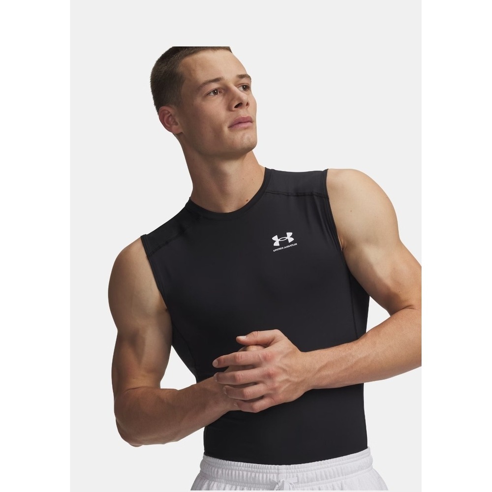 Under Armour Men 2XL Compression Sleeveless Heatgear Black Shirt 1361522 Stretch